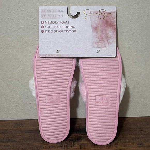 Jessica Simpson Sz L Pink & White X Slide Slippers NWT - Picture 4 of 7